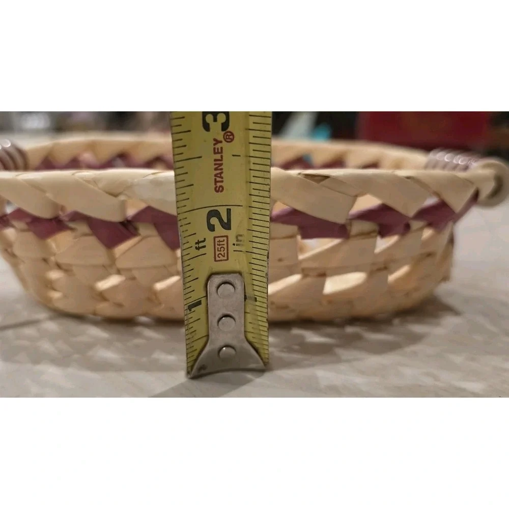 Woven Basket Striped Ceramic Handles Decor Farmhouse Rustic Cottagecore Boho